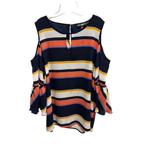 Karl Lagerfeld Paris Womens Cold Shoulder Striped Blouse Size